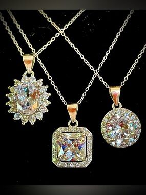 3 Diamond Simulated Pendant Necklaces